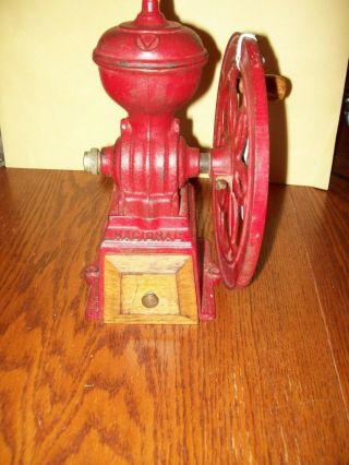 Antique Nacional Bright Red Cast Coffee Grinder 1800 