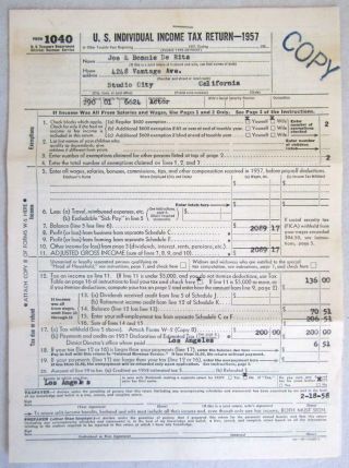 Vintage 1957 Curly Joe Derita Official Income Tax Return Three Stooges