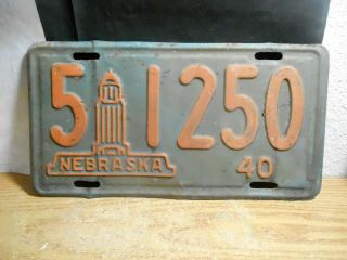 1940 Nebraska Dodge Co.  Fremont State Capital License Plate 5 - 1250 Auto Car