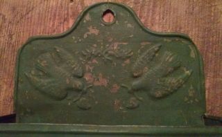 Antique Stamped Tin Wall Comb and Brush Holder with Bird Theme Paint 2