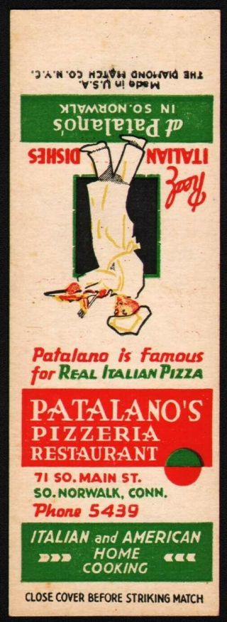 Vintage Matchbook Cover Patalanos Pizzeria Restaurant Norwalk Ct Salesman Sample