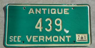 Vermont 1971 Antique License Plate 439