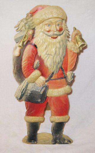 Antique Victorian 15 " Santa Claus Cardboard Cut Out Germany Christmas Bell Bag