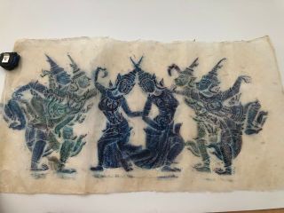 3 large ASIAN THAI/CAMBODIAN TEMPLE RUBBINGS OF FIGURES 3