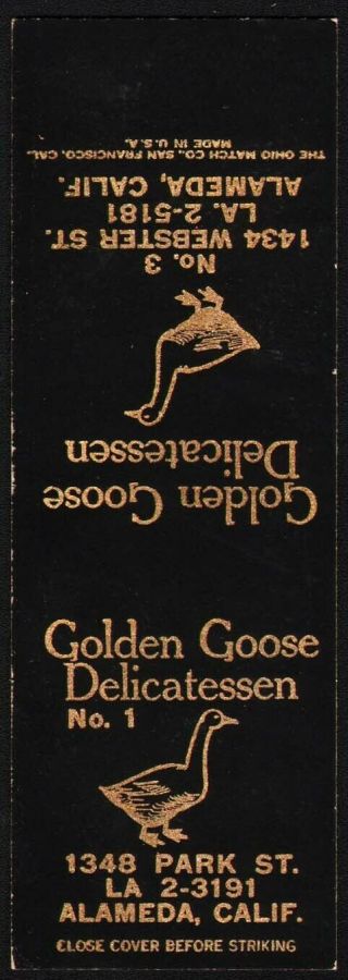 Vintage Matchbook Cover Golden Goose Delicatessen Alameda Calif Salesman Sample