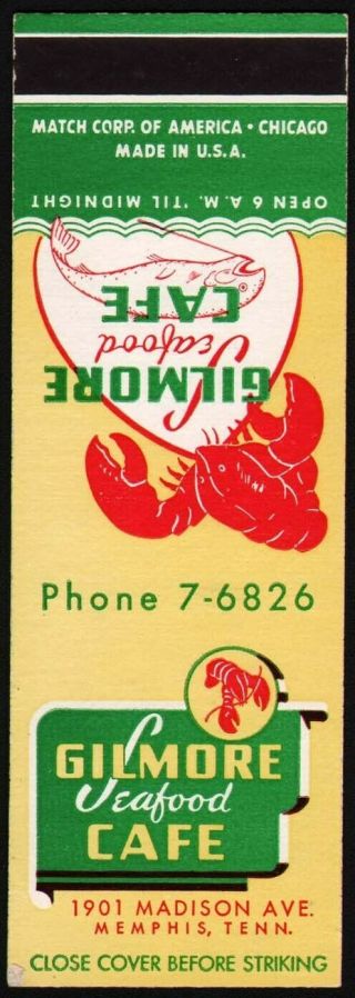 Vintage Matchbook Cover Gilmore Seafood Cafe Lobster Memphis Tn Salesman Sample