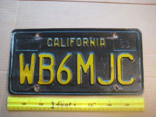 License Plate,  Black California,  1963,  Ham Radio Operator,  Wb 6 Mjc
