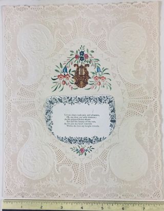 Large Ca.  1870 Quattro Paper Lace Antique Victorian Valentine