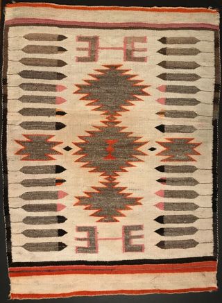 Great Old Navajo Red Mesa Diff Tipped Feather Pictorial Rug,  Circa 1920