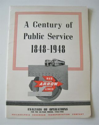 Vintage 1948 Philadelphia Suburban Red Arrow Lines 20 - Year Report Bus Trolley