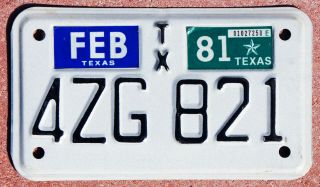 1980 Texas Motorcycle License Plate 4zg821