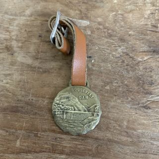 Vintage Roosevelt Dam Pictorial Fob Brass Medal Token From Arizona