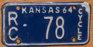 1964 Kansas Motorcycle License Plate Number Tag - $2.  99 Start