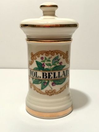 Vintage Fol Bellad 7.  5 " Apothecary Jar Pharmacy Drug Store Medical Ceramic China