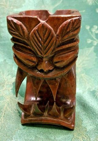Vintage Polynesian Tiki Ashtray Carved Wood Candle Holder Luau Bar Ware
