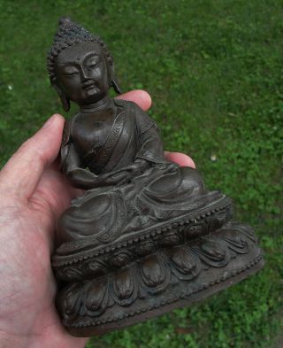 Antique Chinese Sino Tibetan Bronze Figure Of Buddha Qing Dynasty C 1900