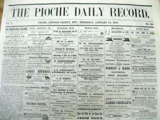 Rare 1873 Pioche Daily Record Newspaper Lincoln County Nevada 150 Yrold