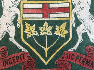 Very RARE Ontario 1920 - 30 ' s Vintage Felt Pennant Ontario Gov Coat of Arms Crest 4