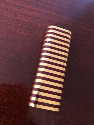 Vintage Cartier Oval Gas Lighter Plaque Or G Gold Plated Maroon Lacquer Stripes