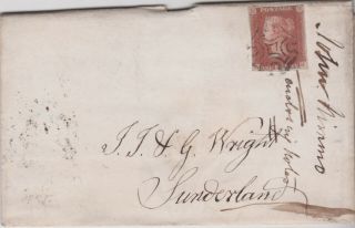 1844 Qv Castle Eden Mx Maltese Cross On Letter With A 1d Penny Red Imperf Stamp