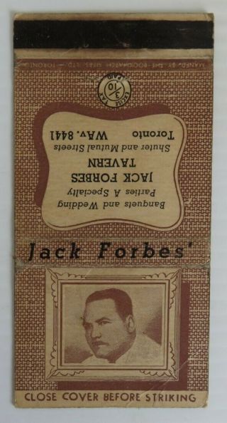 Vintage Jack Forbes Tavern Toronto Matchbook Cover (inv24225)
