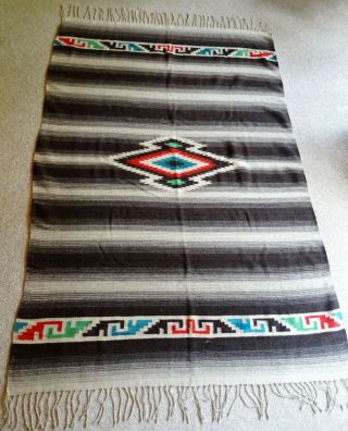 Vintage Mexican Wool Saltillo Blanket,  87 " X 59 ",  Mexico,  Weaving,  Fringe