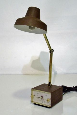 Vintage Mid Century Tensor Table Desk Metal Lamp With Alarm Clock