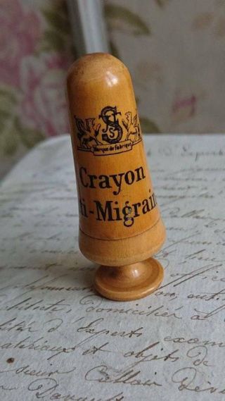 ANTIQUE FRENCH APOTHECARY PHARMACIE WOODEN CRAYON A MIGRAINE c1900 2