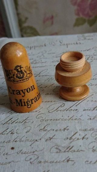 ANTIQUE FRENCH APOTHECARY PHARMACIE WOODEN CRAYON A MIGRAINE c1900 4