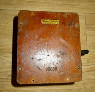 Antique Western Electric Hand Crank Oak Wood Ringer Box 90511 50000 133 Volts Ac