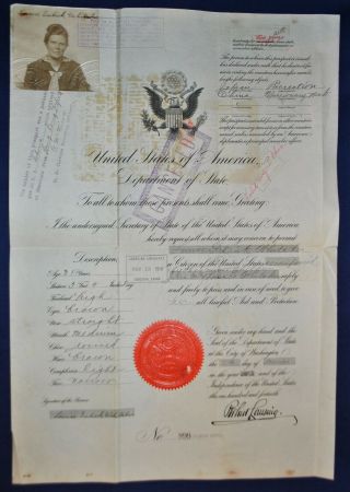 1916 U.  S.  Passport For Female Missionary In China - Louise Gulick Whitaker