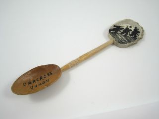 Carcross Yukon Souvenir Spoon Wood Moose Antler Signed Seeley Chilkoot Climbers