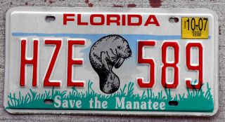Florida " Save The Manatee " License Plate With A 2007 Sticker