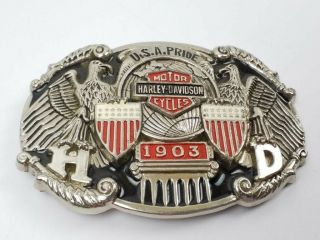 Harley - Davidson Usa Pride Est.  1903 Belt Buckle Eagle Black Red Silver