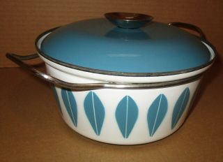 Vintage Mid Century Modern Blue& White Lotus Enamelware Pot - Cathrineholm ?