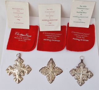 3 Reed & Barton Sterling Silver Christmas Cross Ornaments: 1976,  1978,  1979 (l3)