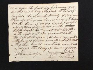 Handwritten Promissory Note For Slave Hire 1803 10¢ Embossed Revenue