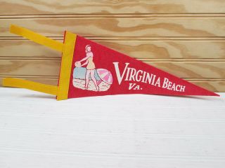 Vintage 12 " Virginia Beach Felt Pennant Banner 60s Va Girl Swimsuit Bathing Suit