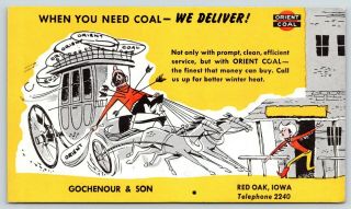 Red Oak Ia - West Frankford Il Gochenour & Orient Mine Coal Blotter Stage Coach