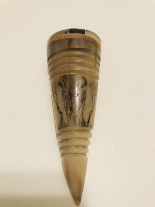 Vintage Animal Keychain Horn Carved Elephant Scrimshaw