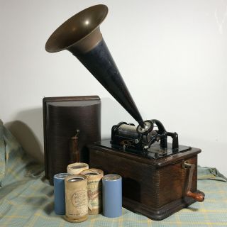 Standard Edison Cylinder Phonograph W/ Brass Horn Model " B " Beaut