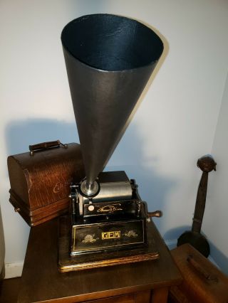 Edison Gem Phonograph W/horn & Rebuilt C Reproducer - Great