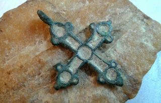 Antique 10 - 13th Century Viking - Age Larger Bronze Cross Inlaid With Enamel