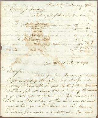Early Document,  Bill & Autograph Letter,  York To Portsmouth,  1793