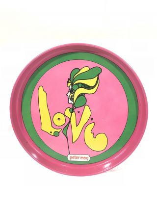 Vtg Peter Max " Love " 13 " Pink Psychedelic Groovy Pop Art Metal Serving Tray