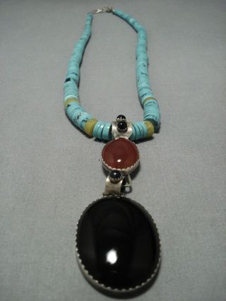 Gorgeous Tripe Tier Vintage Navajo Sterling Silver Turquoise Disced Necklace