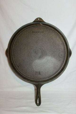 Vintage Large Cast Iron Pan Skillet No.  14,  Made In Usa 15 " Inch Cookware