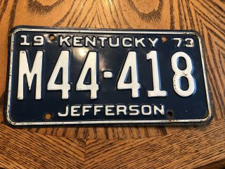 1973 Kentucky Jefferson County License Plate Vintage M44 418 Triples