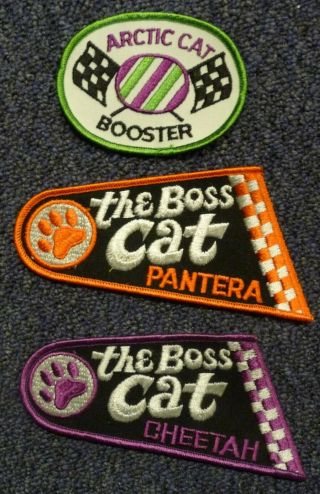 3 Arctic Cat " The Boss Cat " Snowmobile Patches Pantera; Cheetah; Booster 1970s
