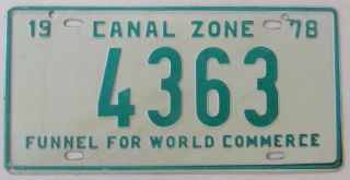 Panama 1978 Canal Zone Funnel For World Commerce License Plate 4363